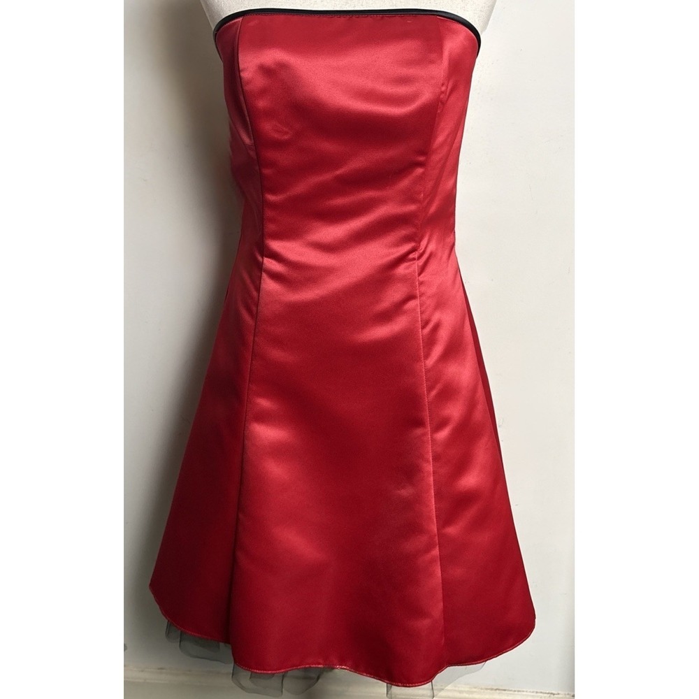 Vintage 90s Gunne Sax Strapless Dress Red Black Tulle Womens 7/8 Prom Formal‎